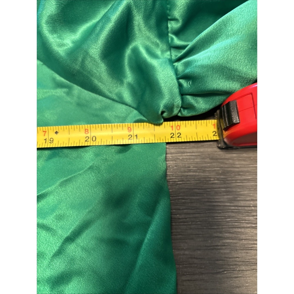 Vintage Y2K Worthington shiny blouse green Lantern sleeve Pleated Front LG - Picture 6 of 7